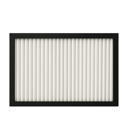 Framed air filter on a gray background